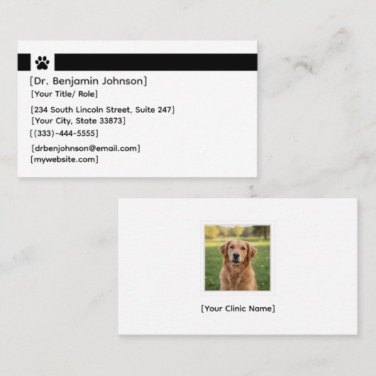 Black Veterinarian Business Card | Clinic Photo Visitenkarte (Vorne/Hinten)