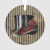 Black Victorian Hat on Black Gold Damask Stripes Ornament (Rückseite)