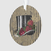 Black Victorian Hat on Black Gold Damask Stripes Ornament (Vorderseite)