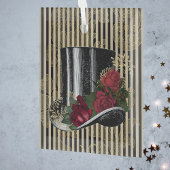 Black Victorian Hat on Black Gold Damask Stripes Ornament Aus Glas