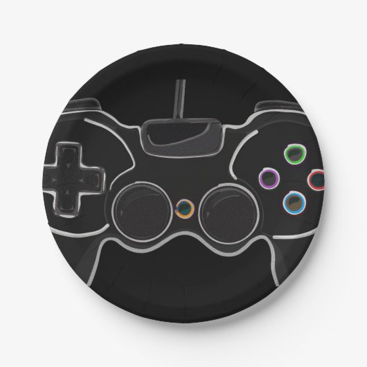 Black Video Game Controller Gamer Geburtstagsparty Pappteller (Vorderseite)