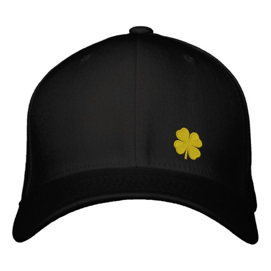 Black Vierblättriges Kleeblatt St. Patrick - KUNST Bestickte Kappe (Vorderseite)