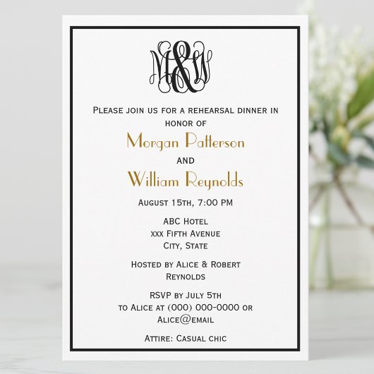 Black Vine Script Monogram DIY BG Probe Stars Einladung