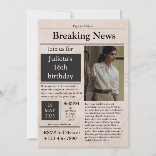 Black Vintag Breaking News - Klassiker Einladung (Vorderseite)