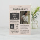 Black Vintag Breaking News - Klassiker Einladung (Stehend Vorderseite)