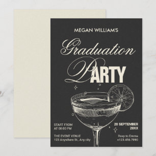 Black Vintag Cocktail Graduierungsparty Einladung