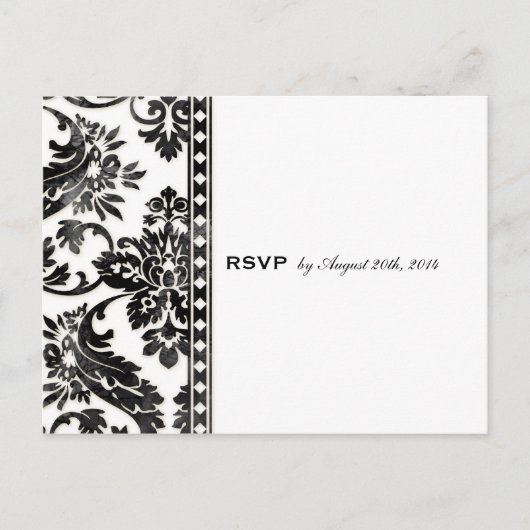 Black Vintag Damask Lace Wedding RSVP Einladungspostkarte (Vorderseite)