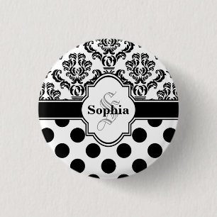 Black Vintag Damask Niedliche Polka Dots Button
