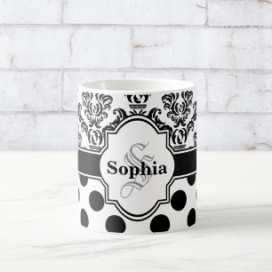 Black Vintag Damask Niedliche Polka Dots Kaffeetasse
