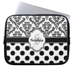 Black Vintag Damask Niedliche Polka Dots Laptopschutzhülle