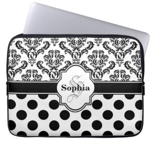 Black Vintag Damask Niedliche Polka Dots Laptopschutzhülle