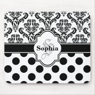 Black Vintag Damask Niedliche Polka Dots Mousepad