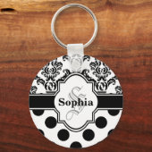 Black Vintag Damask Niedliche Polka Dots Schlüsselanhänger (Vorderseite)