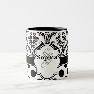 Black Vintag Damask Niedliche Polka Dots Zweifarbige Tasse