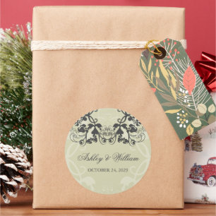 Black Vintag Floral Blüh Wedding Party Gefallen Runder Aufkleber