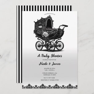 Black Vintag Gothic Pram Carriage Baby Dusche Einladung