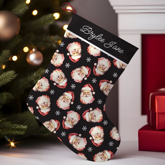 Black Vintag Retro Santa Claus Personalisiert Kleiner Weihnachtsstrumpf