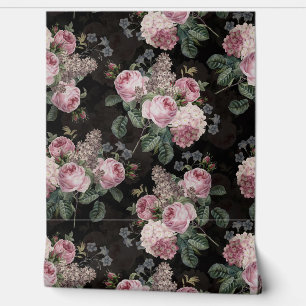 Black Vintag Rokoko Rose Bouquets Garden Tapete