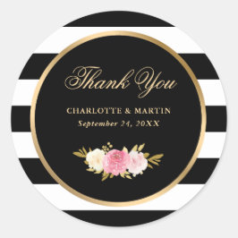 Black Vintag Watercolor Pink Floral Vielen Dank Runder Aufkleber