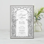 Black Vintage Botanical Trellis Bridal Shower Einladung (Stehend Vorderseite)