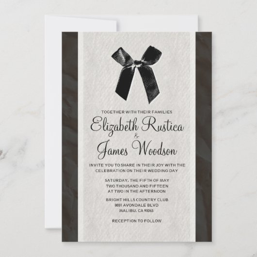 Black Vintage Bow & Linen Wedding Invitations Einladung (Vorderseite)