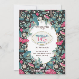 Black Vintage Cottagecore Mushroom Birthday Einladung