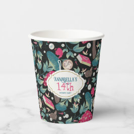 Black Vintage Cottagecore Mushroom Birthday Pappbecher