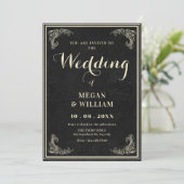Black vintage elegant wedding  einladung (Stehend Vorderseite)