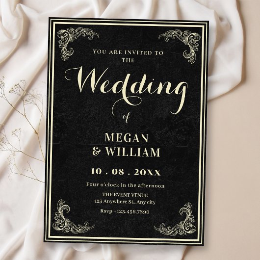 Black vintage elegant wedding  einladung