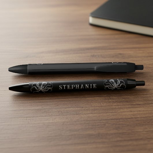 Black Vintage Octopus with Custom Name Pen  Kugelschreiber