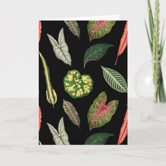 Black Vintage Plant Leaf Folded Greeting Card Karte (Vorderseite)