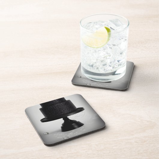 Black Vintage Wedding Cake & Stand Getränkeuntersetzer (Rechte Seite)