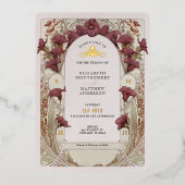 Black Violet Calla Lily Wedding Art Nouveau Mucha Folieneinladung (Vorderseite)