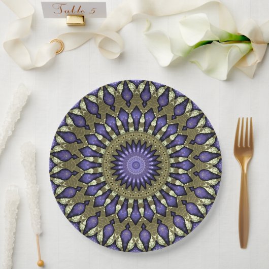 Black Violet Lila Imitat Gold Mandala Muster Pappteller (Hochzeit)