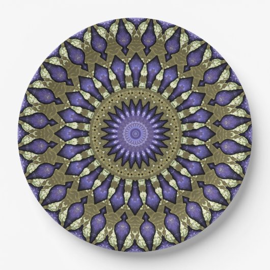 Black Violet Lila Imitat Gold Mandala Muster Pappteller (Vorderseite)