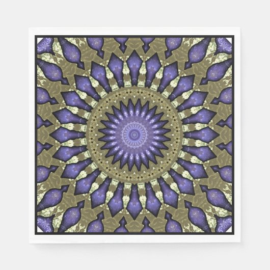 Black Violet Lila Imitat Gold Mandala Muster Serviette (Vorderseite)