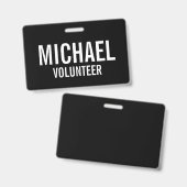 Black Volunteer Abzeichen mit Individuelle Name Ausweis (Vorder- & Rückseite)