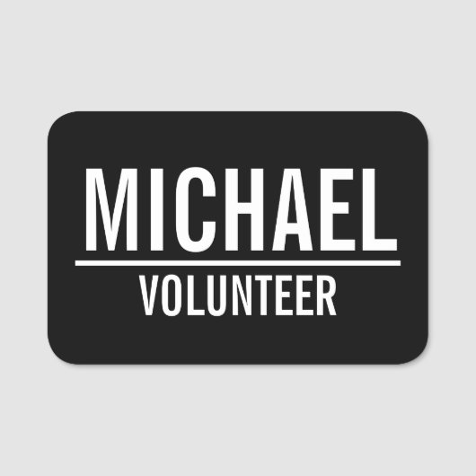 Black Volunteer Abzeichen mit Individuelle Name Namensschild (Vorderseite)