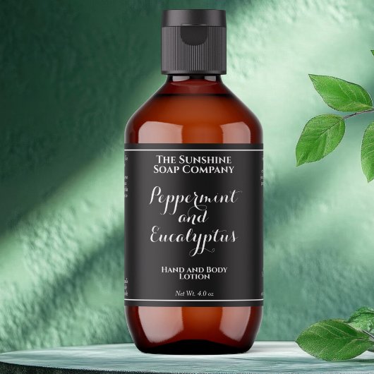 Black w white curly text cosmetics bottle label