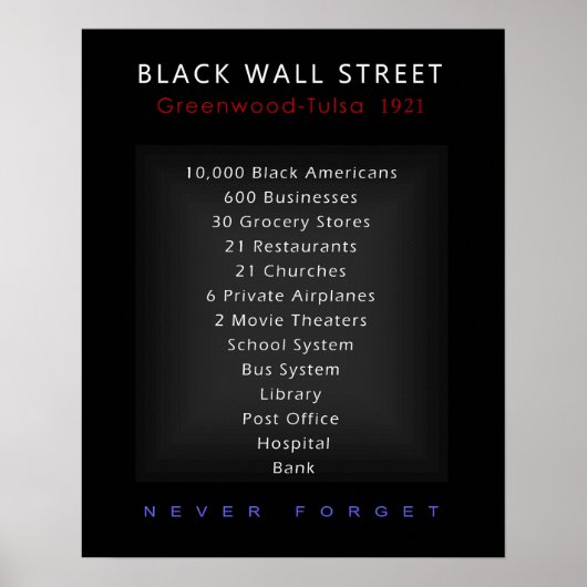 Black Wall Street - Vergessen Sie nie Poster (Vorne)