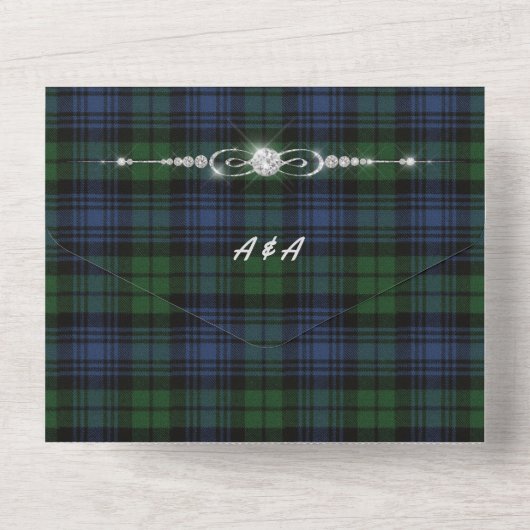 Black Watch Ancient Scottish Tartan All In One Einladung (Rückseite)