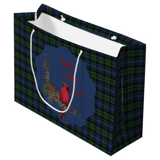 Black Watch Ancient Scottish Tartan  Kardinal Große Geschenktüte (Vorderseite Schrägansicht)