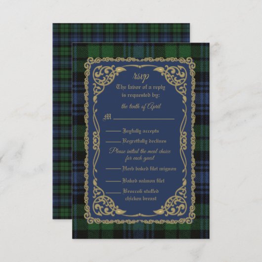 Black Watch Ancient Tartan Response Card RSVP Karte (Vorne/Hinten)