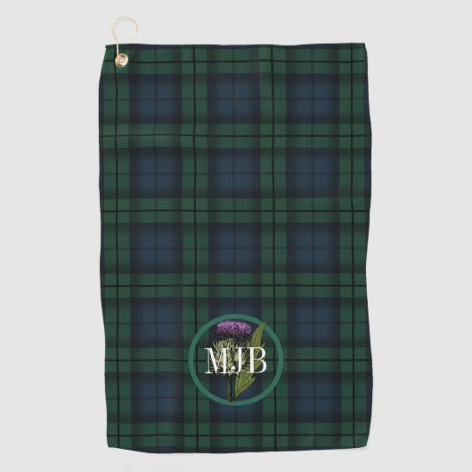 Black Watch Kariert Tartan Scottish Thistle Monogr Golfhandtuch (Vorderseite)