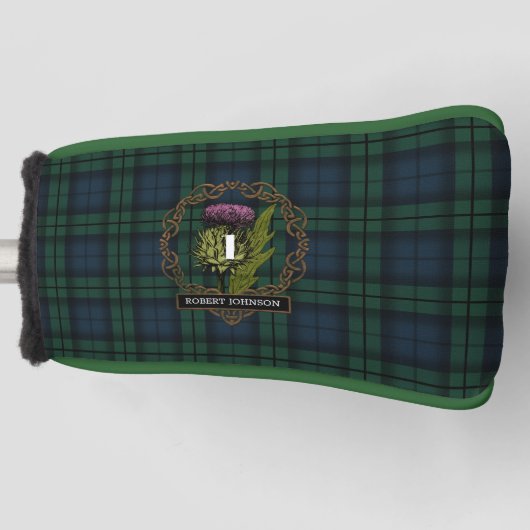 Black Watch Kariert Tartan Scottish Thistlle Name  Golf Headcover (Vorderseite)
