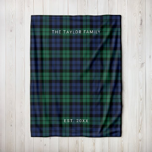 Black Watch Karo Familienname Monogramm Fleecedecke