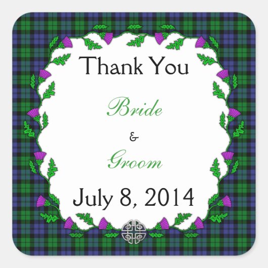 Black Watch Military Celtic Wedding Vielen Dank Quadratischer Aufkleber (Vorderseite)