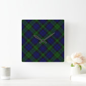 Black Watch Tartan Blue Green Plaid Quadratische Wanduhr (Zuhause)