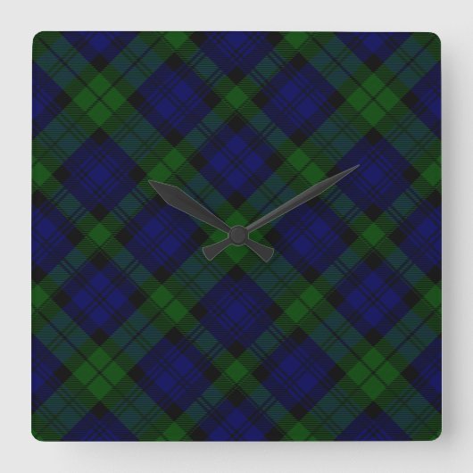 Black Watch Tartan Blue Green Plaid Quadratische Wanduhr (Vorderseite)