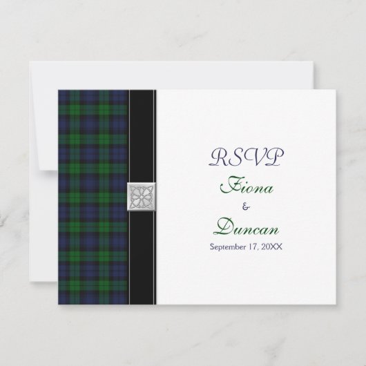 Black Watch Tartan Celtic Response Card RSVP Karte (Vorderseite)
